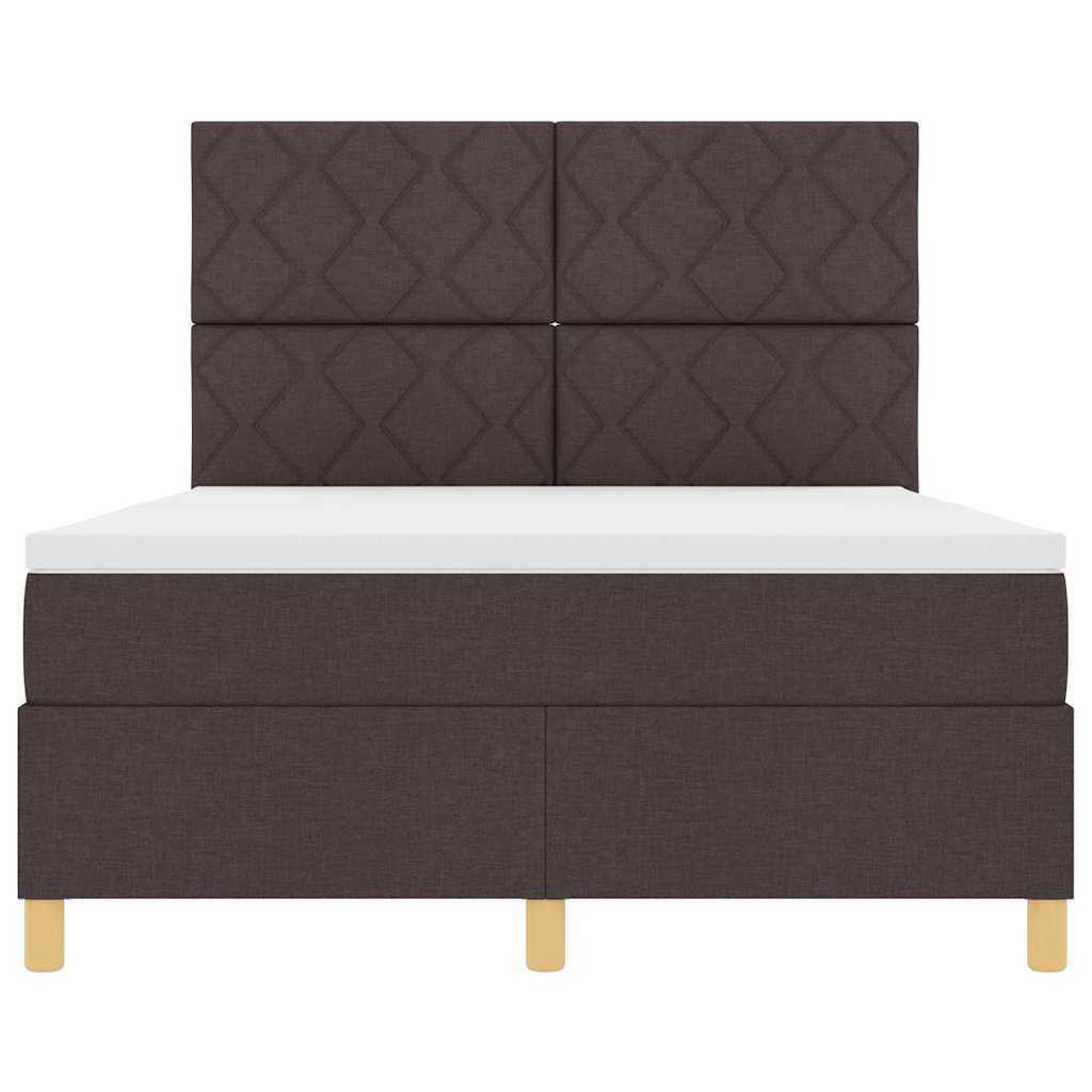 vidaXL Łóżko z sprężyną LED Ciemny brąz 140 x 200 cm tkanina