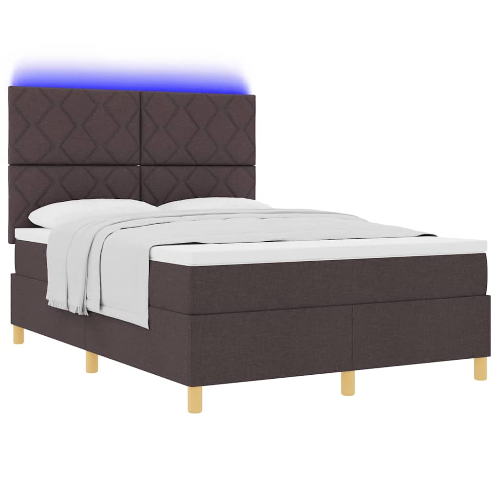 vidaXL Łóżko z sprężyną LED Ciemny brąz 140 x 200 cm tkanina