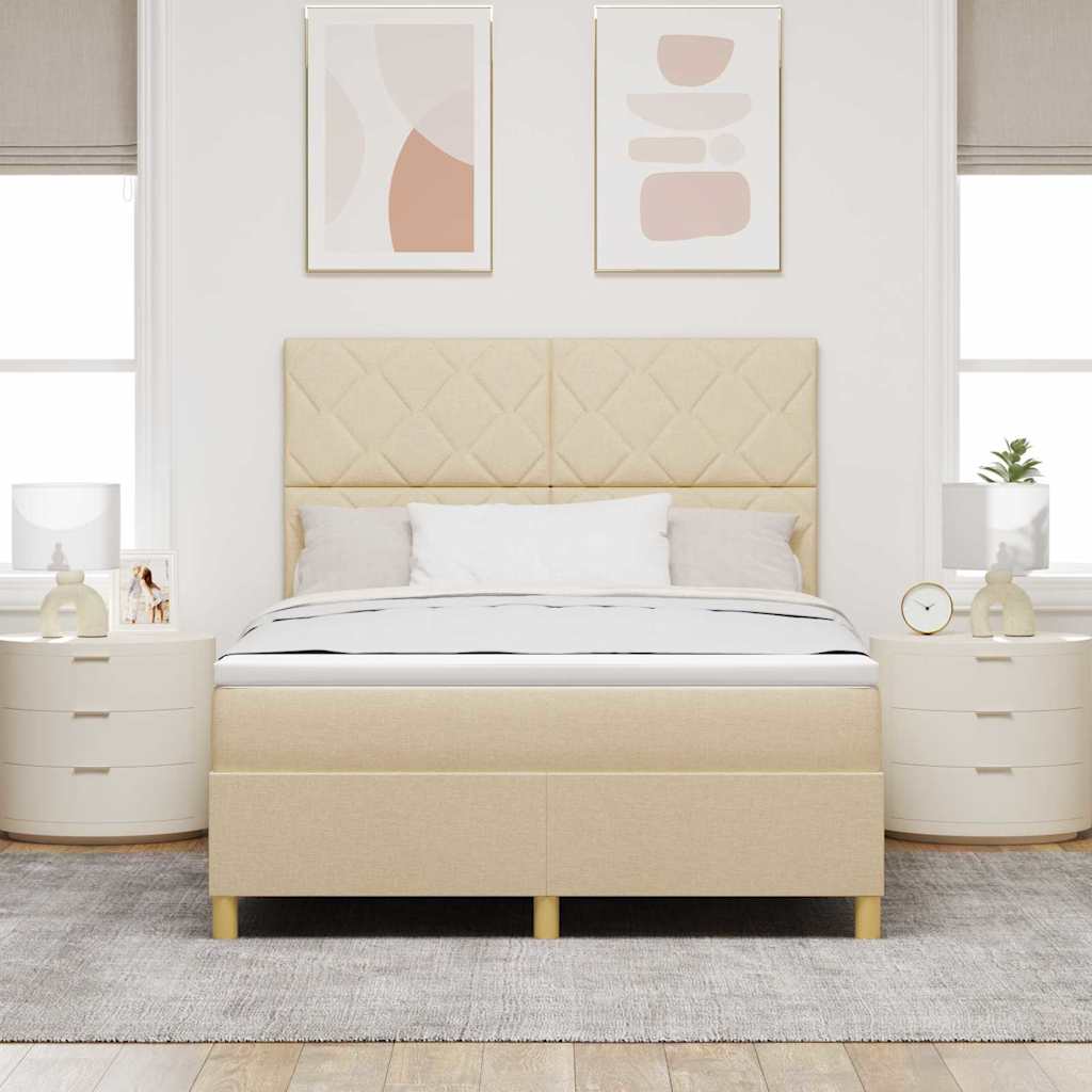 vidaXL Łóżko z sprężyną LED Z zagłówkiem Kremowy 160 x 200 cm tkanina