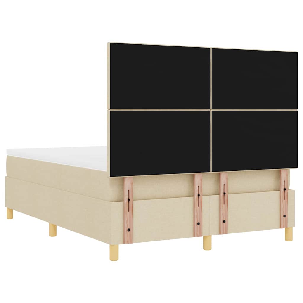vidaXL Łóżko z sprężyną LED Z zagłówkiem Kremowy 160 x 200 cm tkanina
