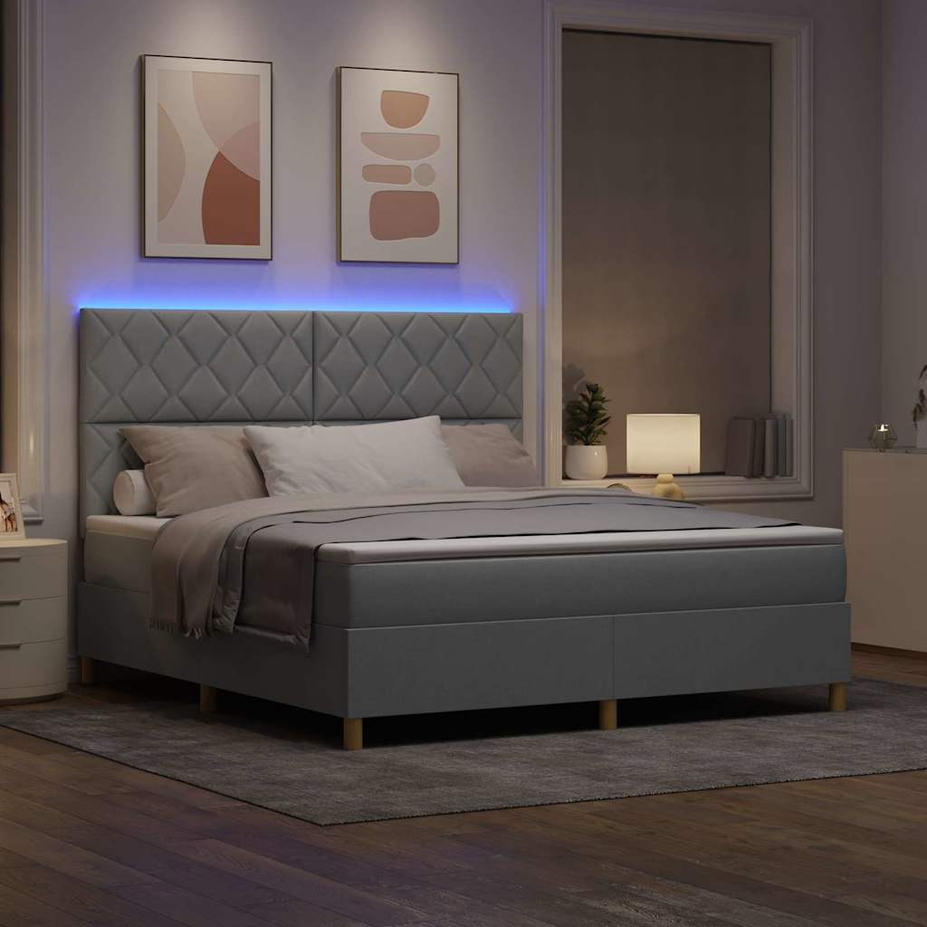 vidaXL Łóżko z sprężyną LED Jasnoszary 180 x 200 cm tkanina