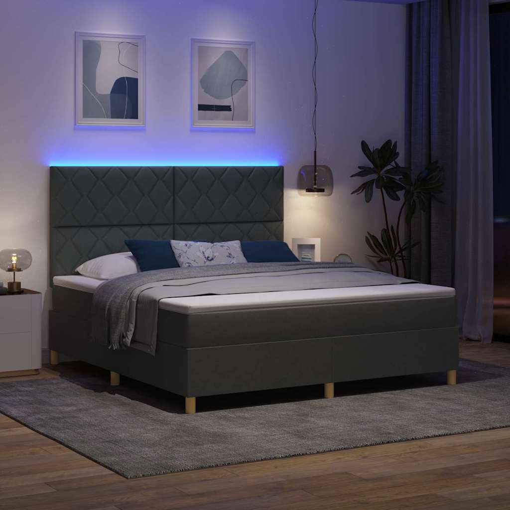 vidaXL Łóżko z sprężyną LED Ciemnoszary 180 x 200 cm tkanina