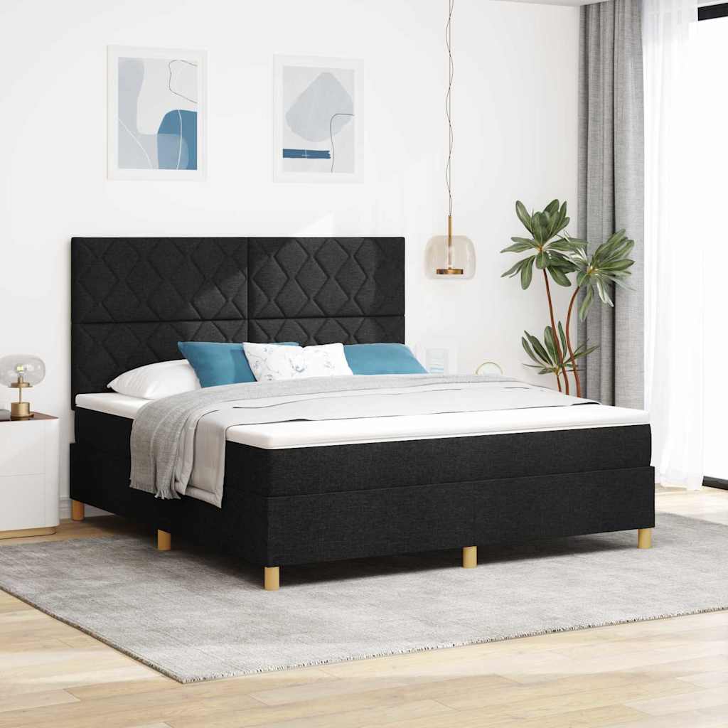 vidaXL Łóżko z sprężyną LED Z zagłówkiem Czarny 180 x 200 cm tkanina
