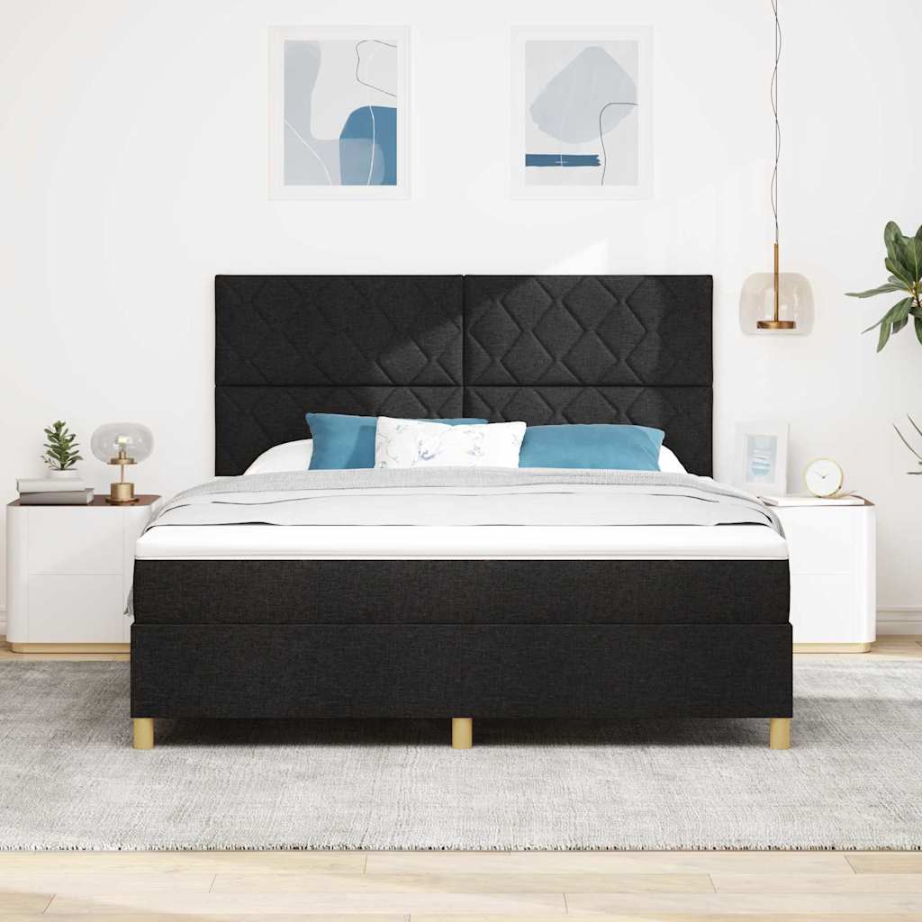 vidaXL Łóżko z sprężyną LED Z zagłówkiem Czarny 180 x 200 cm tkanina