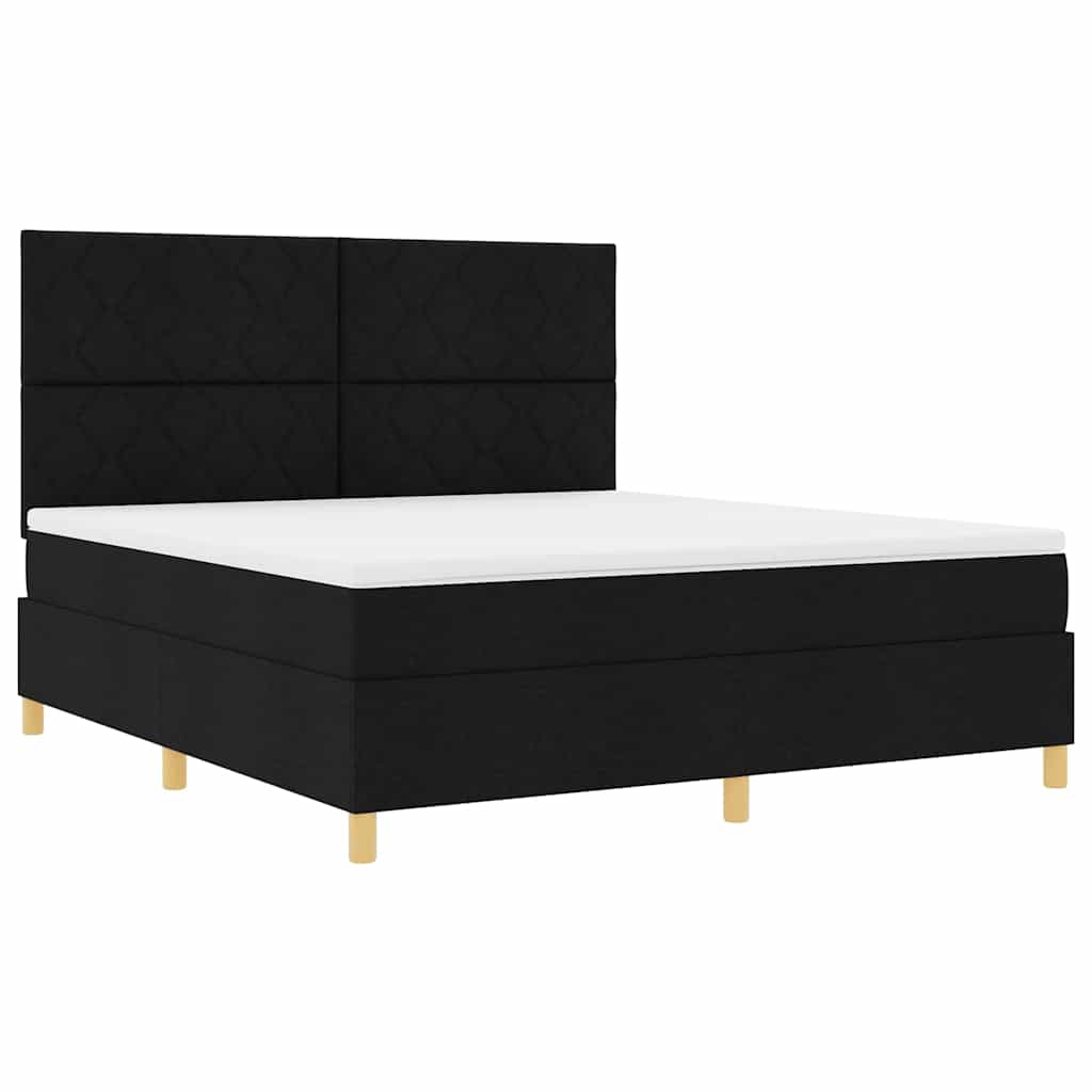 vidaXL Łóżko z sprężyną LED Z zagłówkiem Czarny 180 x 200 cm tkanina