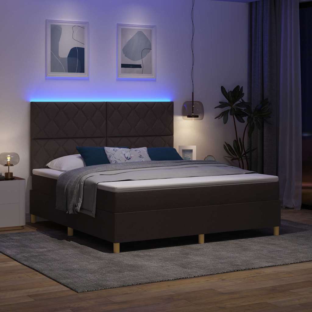 vidaXL Łóżko z sprężyną LED Ciemny brąz 180 x 200 cm tkanina
