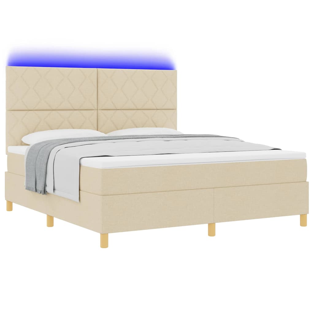 vidaXL Łóżko z sprężyną LED Z zagłówkiem Kremowy 180 x 200 cm tkanina