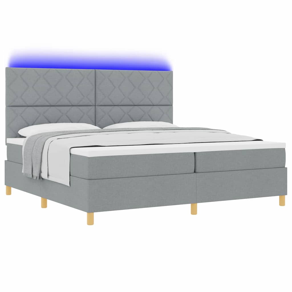 vidaXL Łóżko z sprężyną LED Jasnoszary 200 x 200 cm tkanina