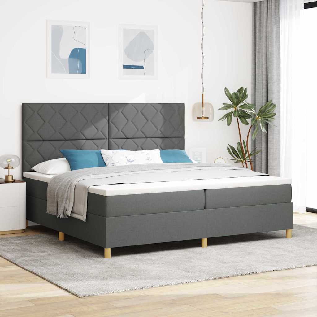 vidaXL Łóżko z sprężyną LED Ciemnoszary 200 x 200 cm tkanina