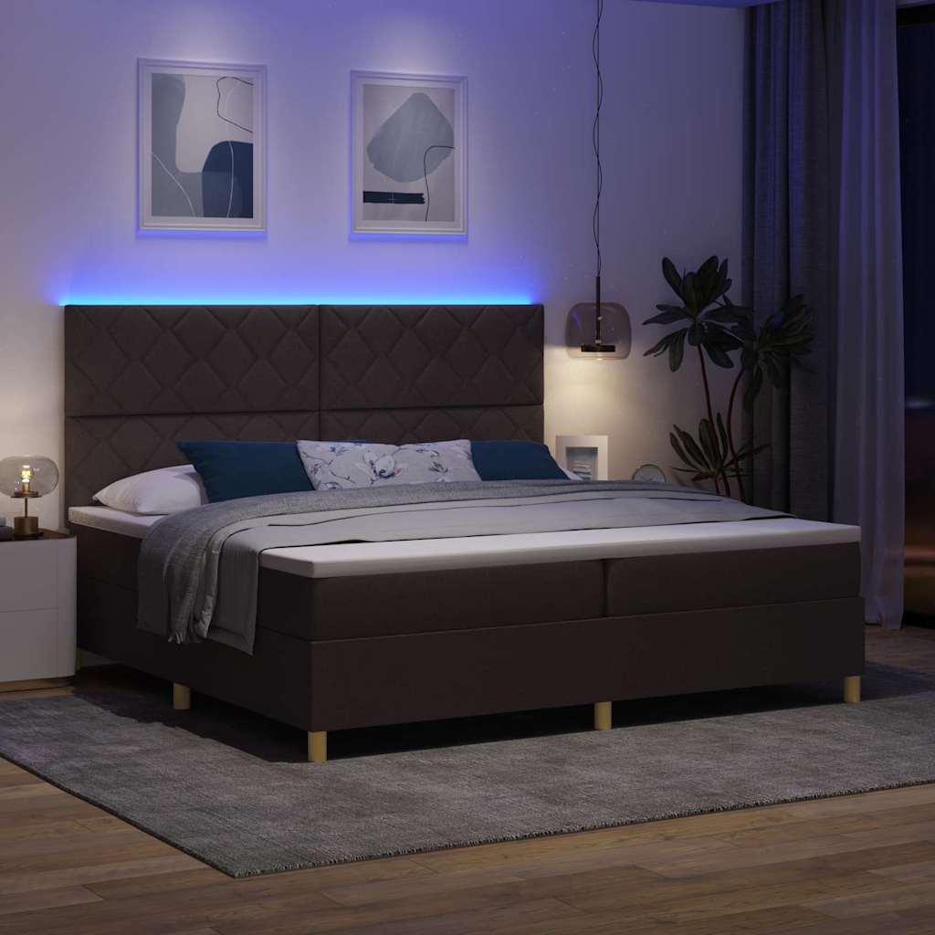 vidaXL Łóżko z sprężyną LED Ciemny brąz 200 x 200 cm tkanina