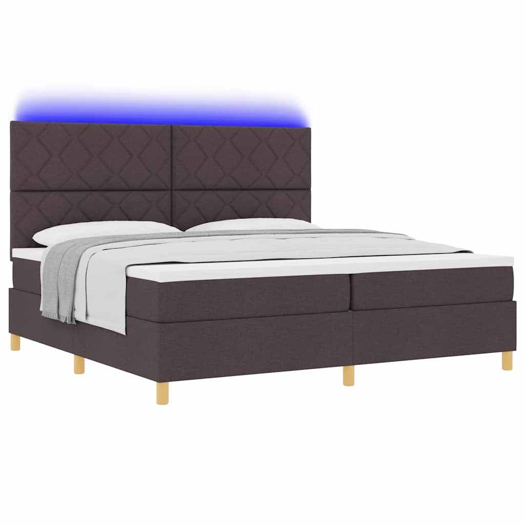 vidaXL Łóżko z sprężyną LED Ciemny brąz 200 x 200 cm tkanina
