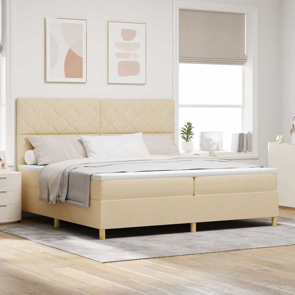 vidaXL Łóżko z sprężyną LED z materacem Kremowy 200 x 200 cm tkanina