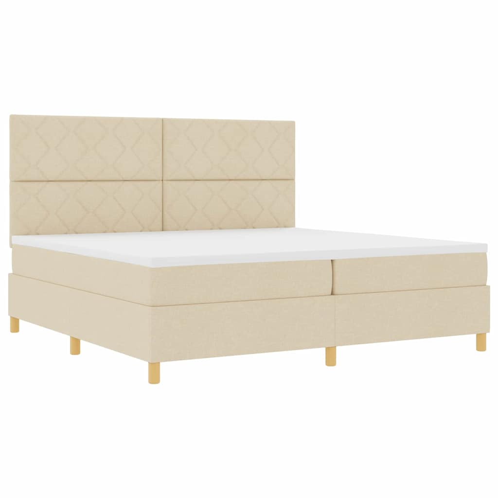 vidaXL Łóżko z sprężyną LED z materacem Kremowy 200 x 200 cm tkanina