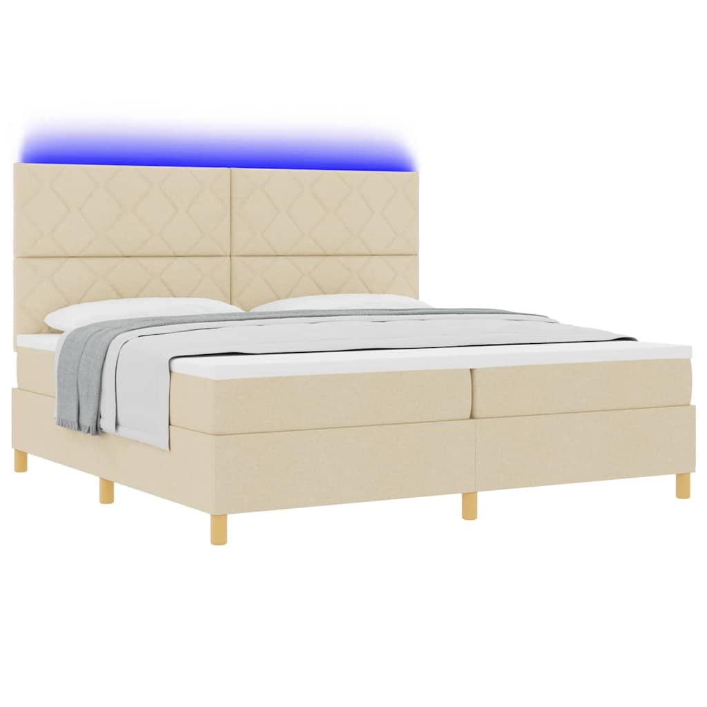 vidaXL Łóżko z sprężyną LED z materacem Kremowy 200 x 200 cm tkanina