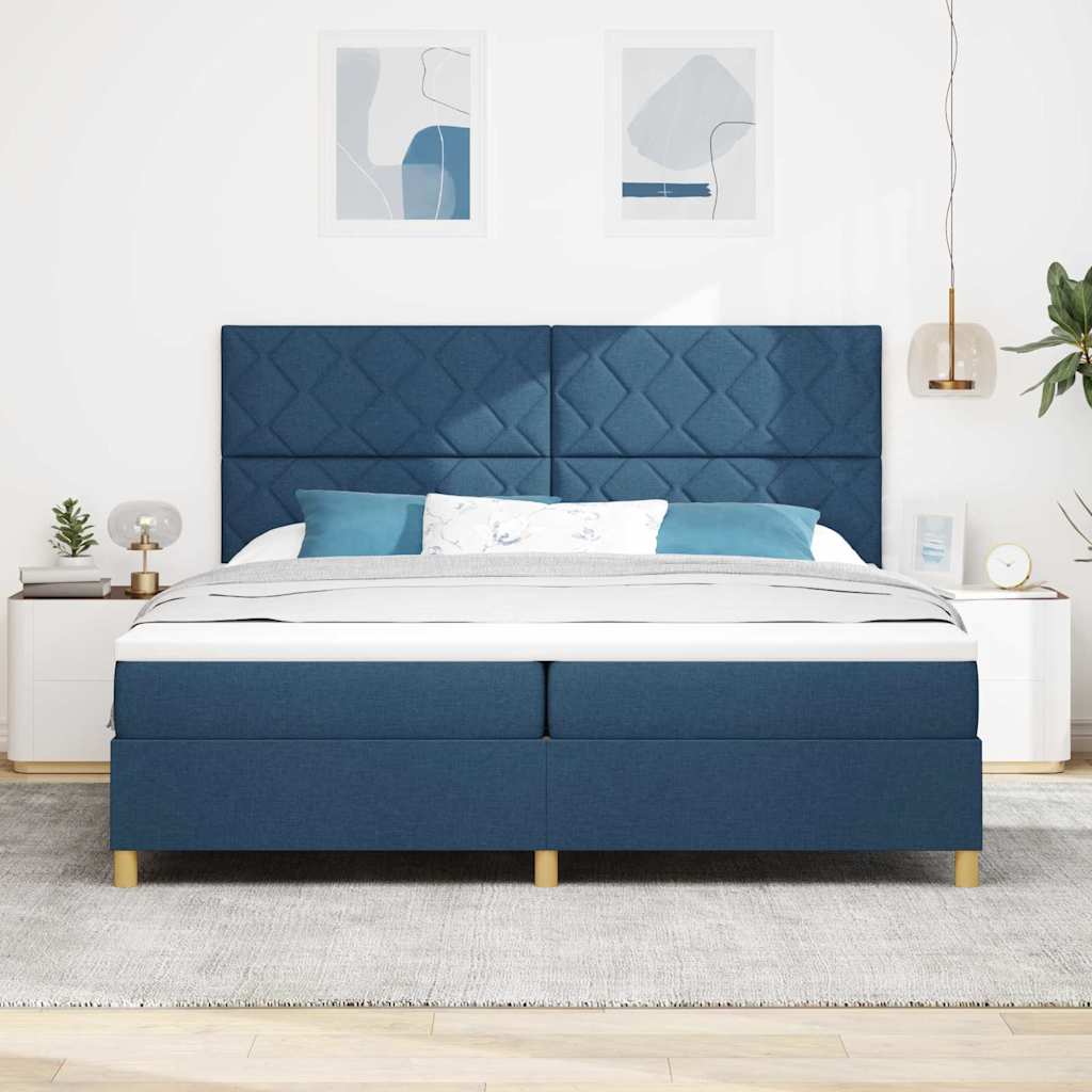 vidaXL Łóżko z sprężyną LED z materacem Niebieski 200 x 200 cm tkanina