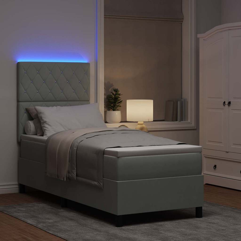 vidaXL Łóżko z sprężyną LED z materacem Jasnoszary 80 x 200 cm tkanina