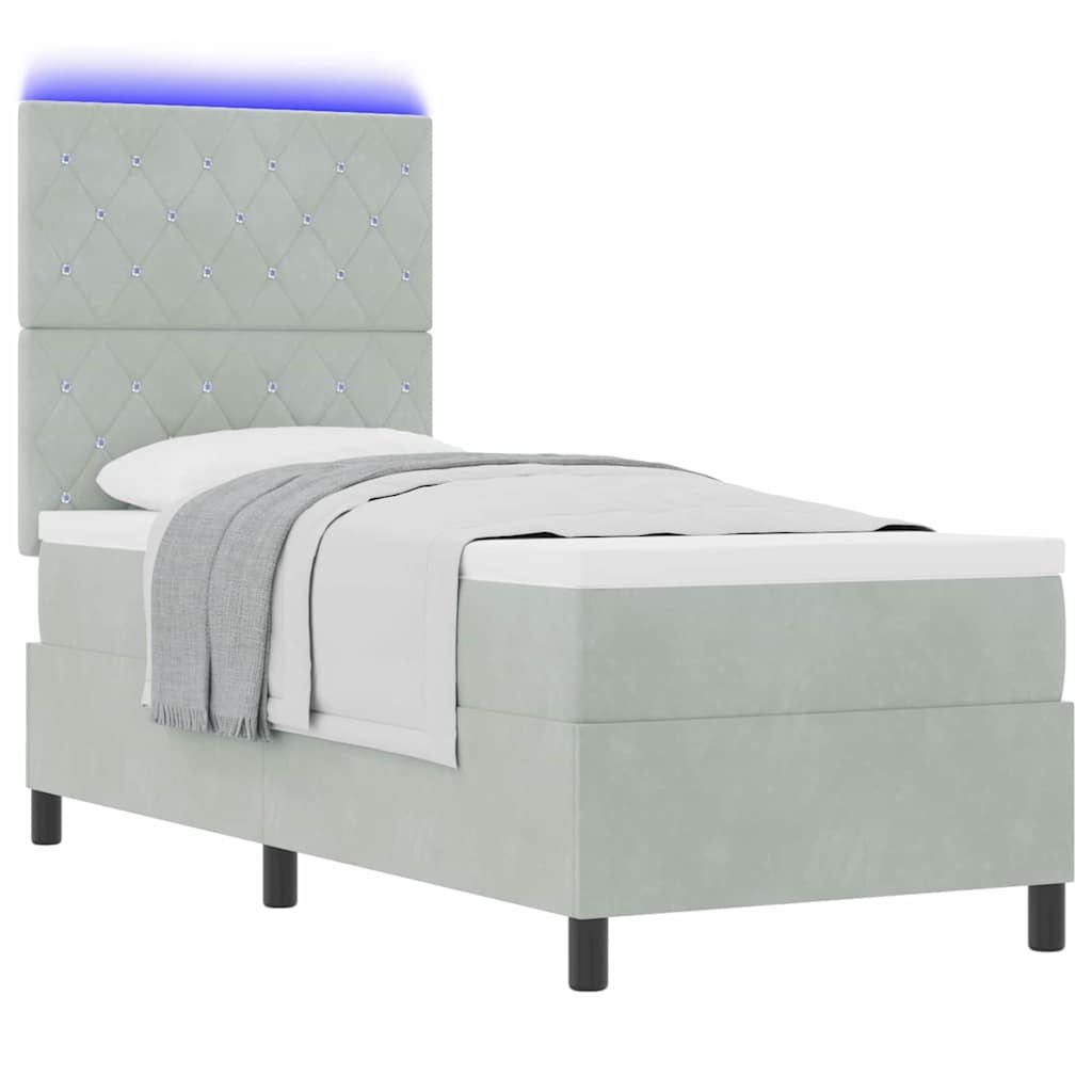 vidaXL Łóżko z sprężyną LED z materacem Jasnoszary 80 x 200 cm tkanina