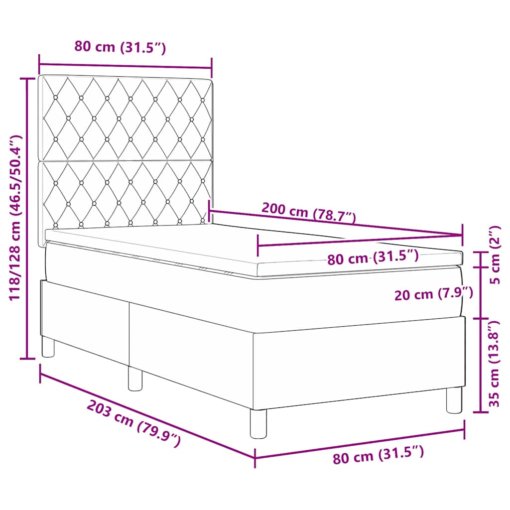 vidaXL Łóżko z sprężyną LED z materacem Jasnoszary 80 x 200 cm tkanina
