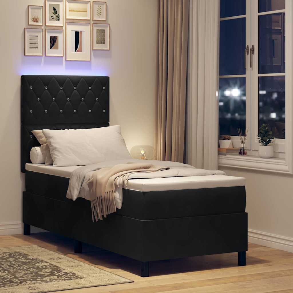 vidaXL Łóżko z sprężyną LED z materacem Czarny 80 x 200 cm Aksamit