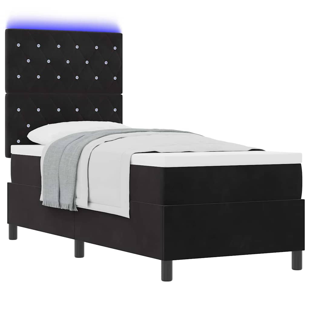 vidaXL Łóżko z sprężyną LED z materacem Czarny 80 x 200 cm Aksamit