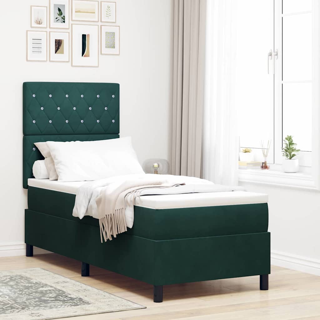 vidaXL Łóżko z sprężyną LED Ciemna zieleń 80 x 200 cm tkanina