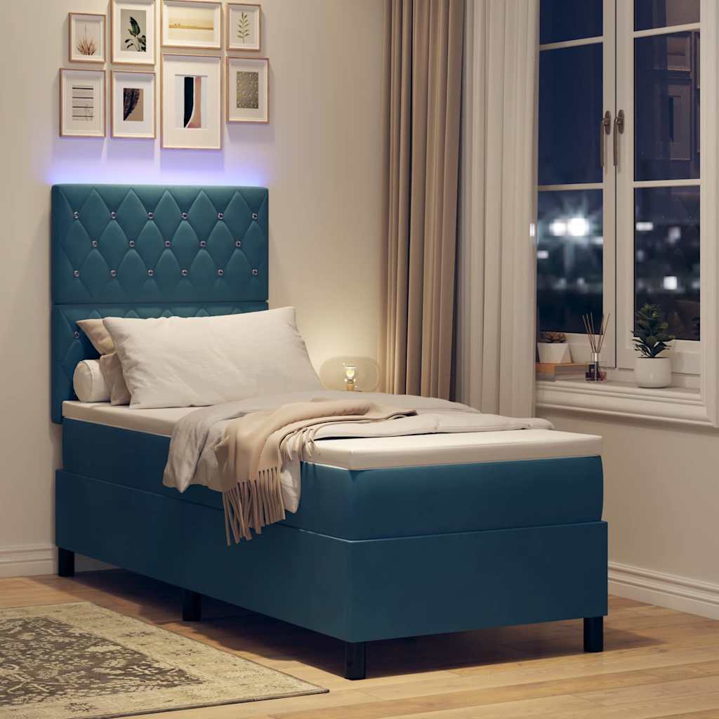 vidaXL Łóżko z sprężyną LED Ciemnoniebieski 80 x 200 cm Aksamit