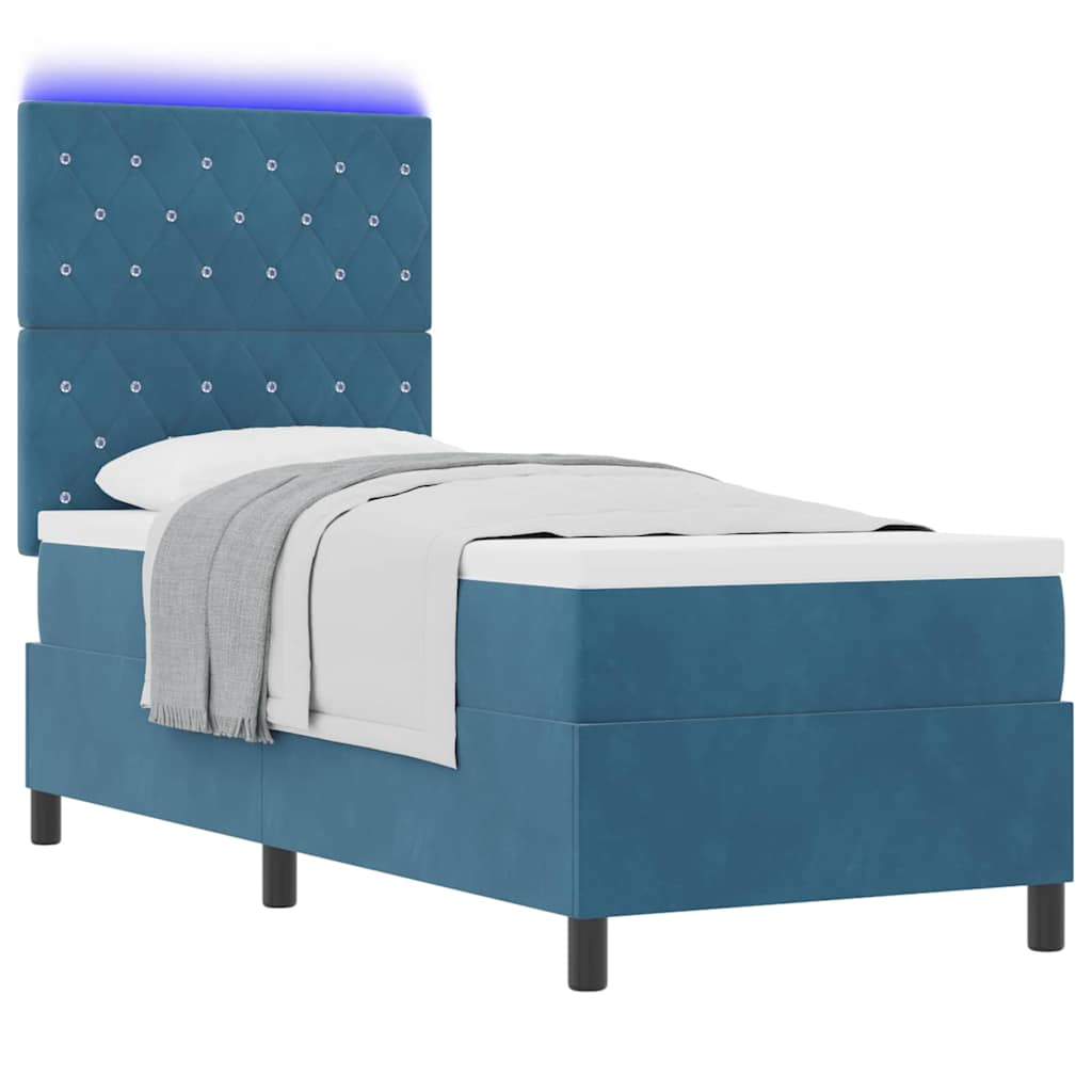 vidaXL Łóżko z sprężyną LED Ciemnoniebieski 80 x 200 cm Aksamit