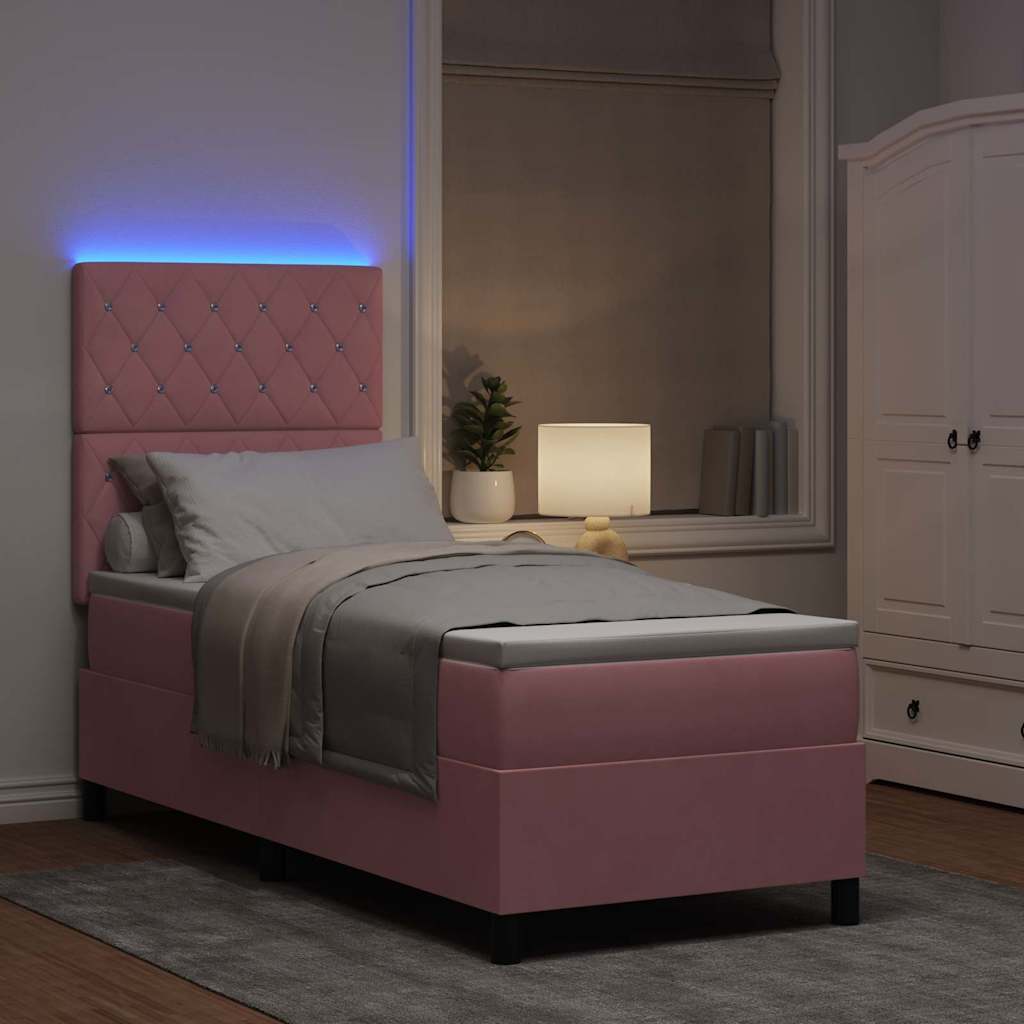 vidaXL Łóżko z sprężyną LED z materacem Różowy 80 x 200 cm Aksamit