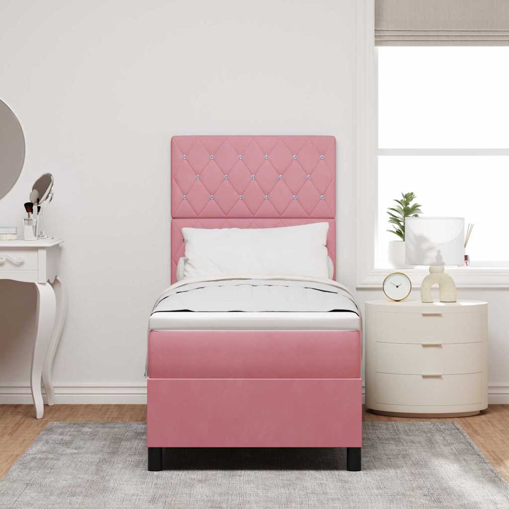 vidaXL Łóżko z sprężyną LED z materacem Różowy 80 x 200 cm Aksamit