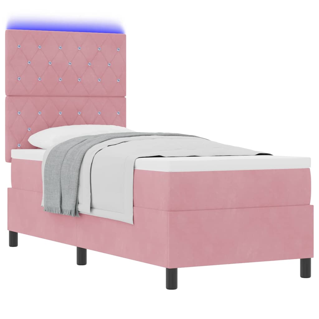 vidaXL Łóżko z sprężyną LED z materacem Różowy 80 x 200 cm Aksamit