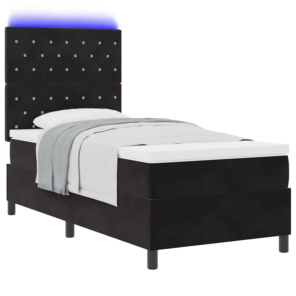 vidaXL Łóżko z sprężyną LED z materacem Czarny 90 x 190 cm tkanina