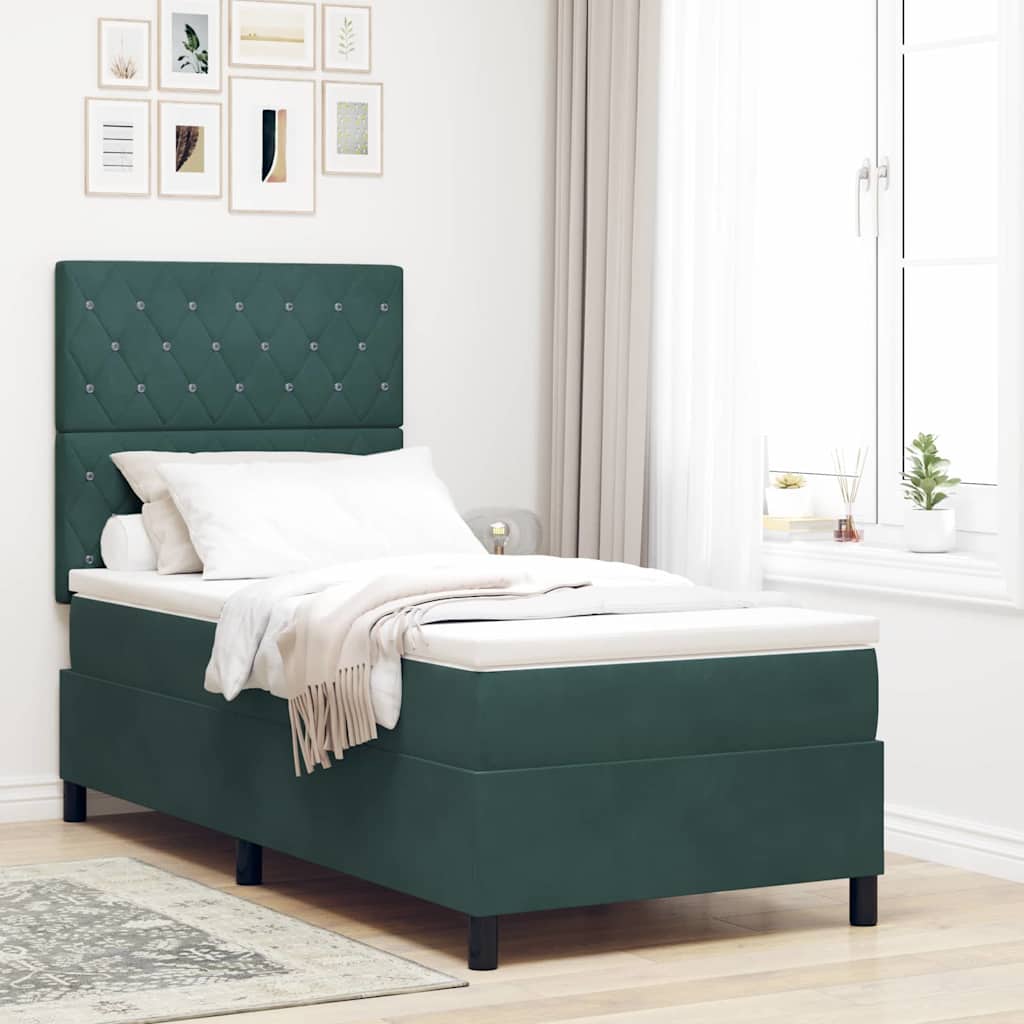 vidaXL Łóżko z sprężyną LED Ciemna zieleń 90 x 190 cm Aksamit