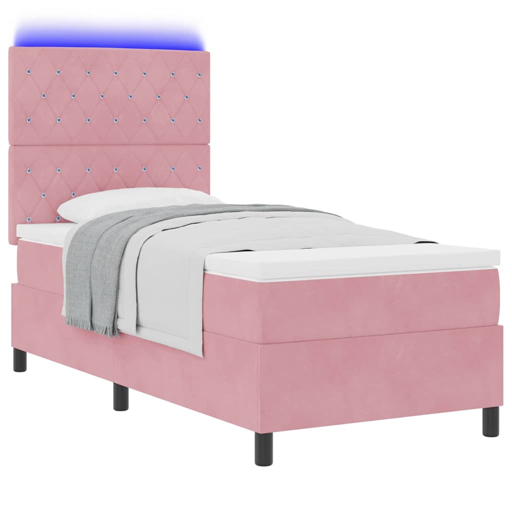vidaXL Łóżko z sprężyną LED z materacem Różowy 90 x 190 cm Aksamit