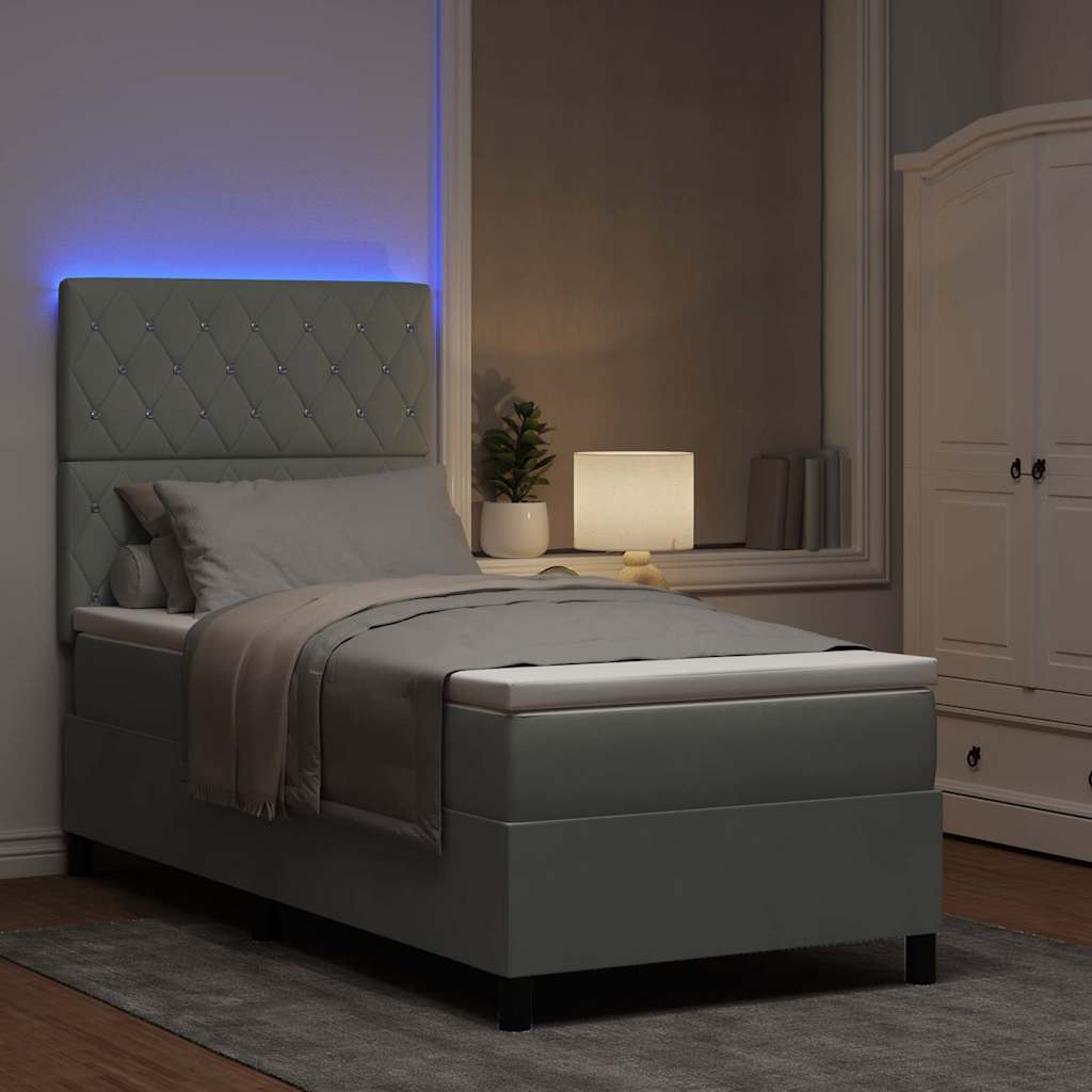 vidaXL Łóżko z sprężyną LED z materacem Jasnoszary 90 x 200 cm Aksamit