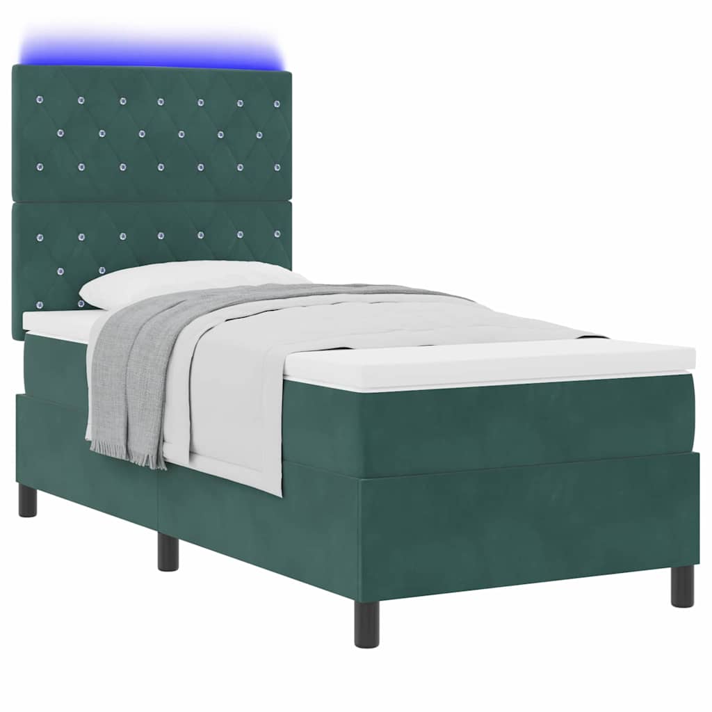 vidaXL Łóżko z sprężyną LED Ciemna zieleń 90 x 200 cm Aksamit