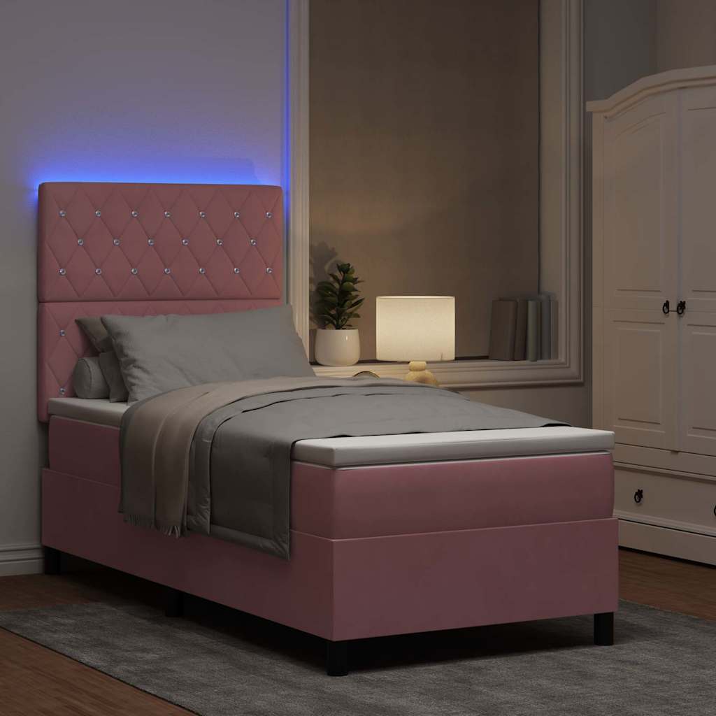 vidaXL Łóżko z sprężyną LED z materacem Różowy 90 x 200 cm Aksamit