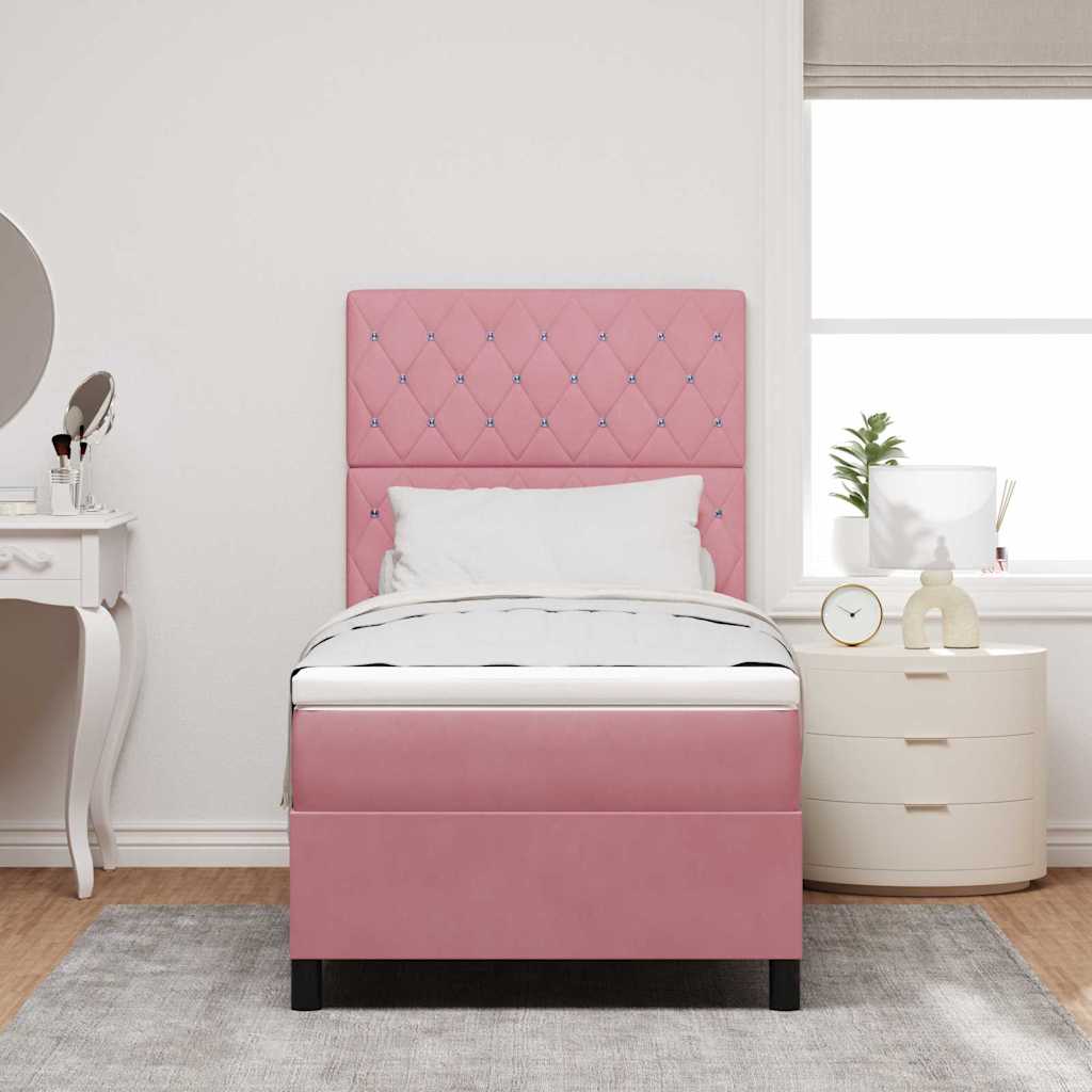 vidaXL Łóżko z sprężyną LED z materacem Różowy 90 x 200 cm Aksamit