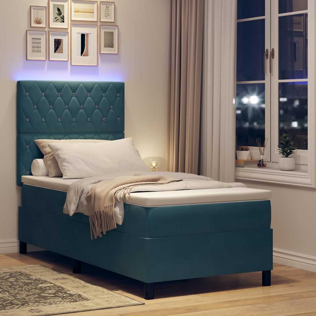 vidaXL Łóżko z sprężyną LED Ciemnoniebieski 100 x 200 cm Aksamit