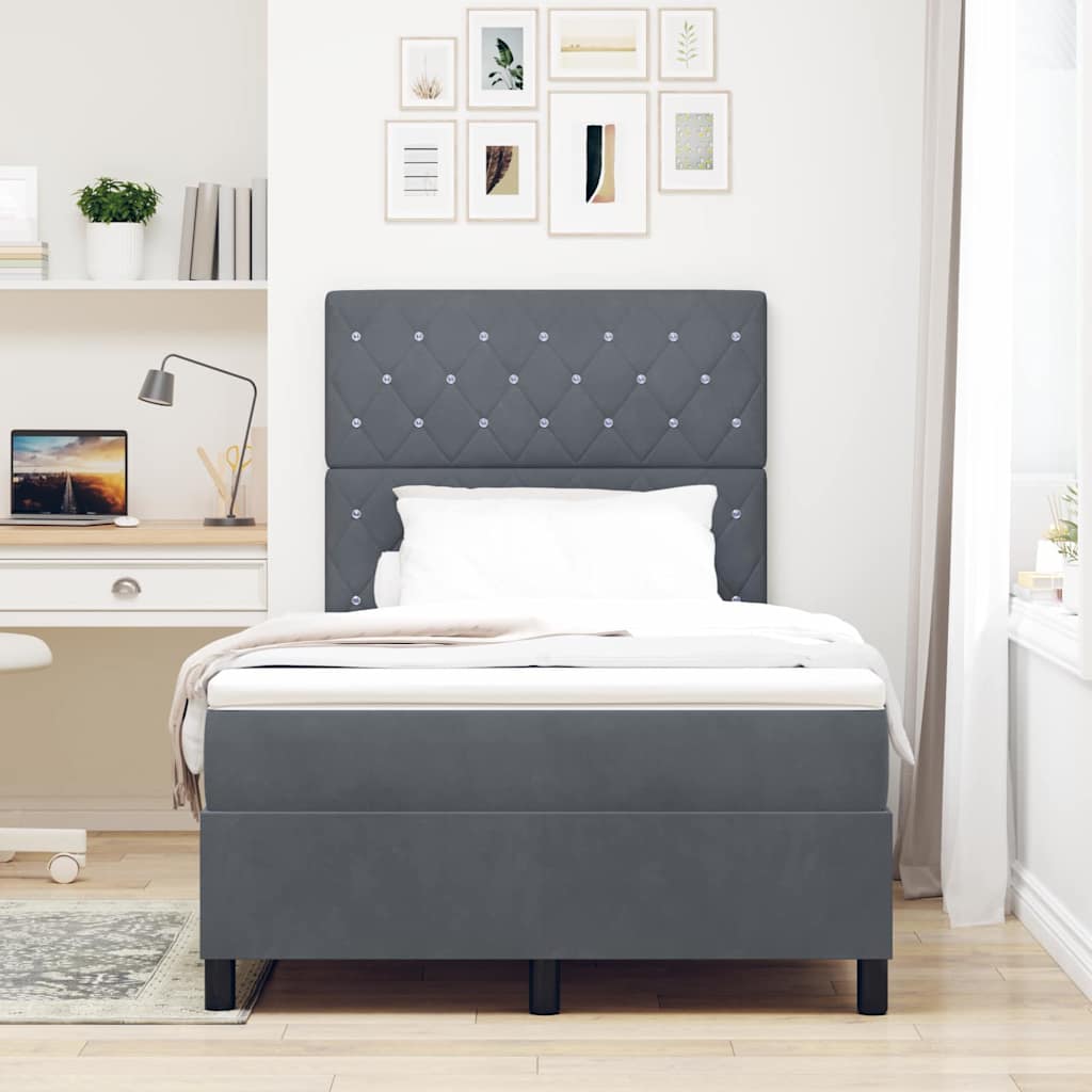 vidaXL Łóżko z sprężyną LED Ciemnoszary 120 x 190 cm Aksamit