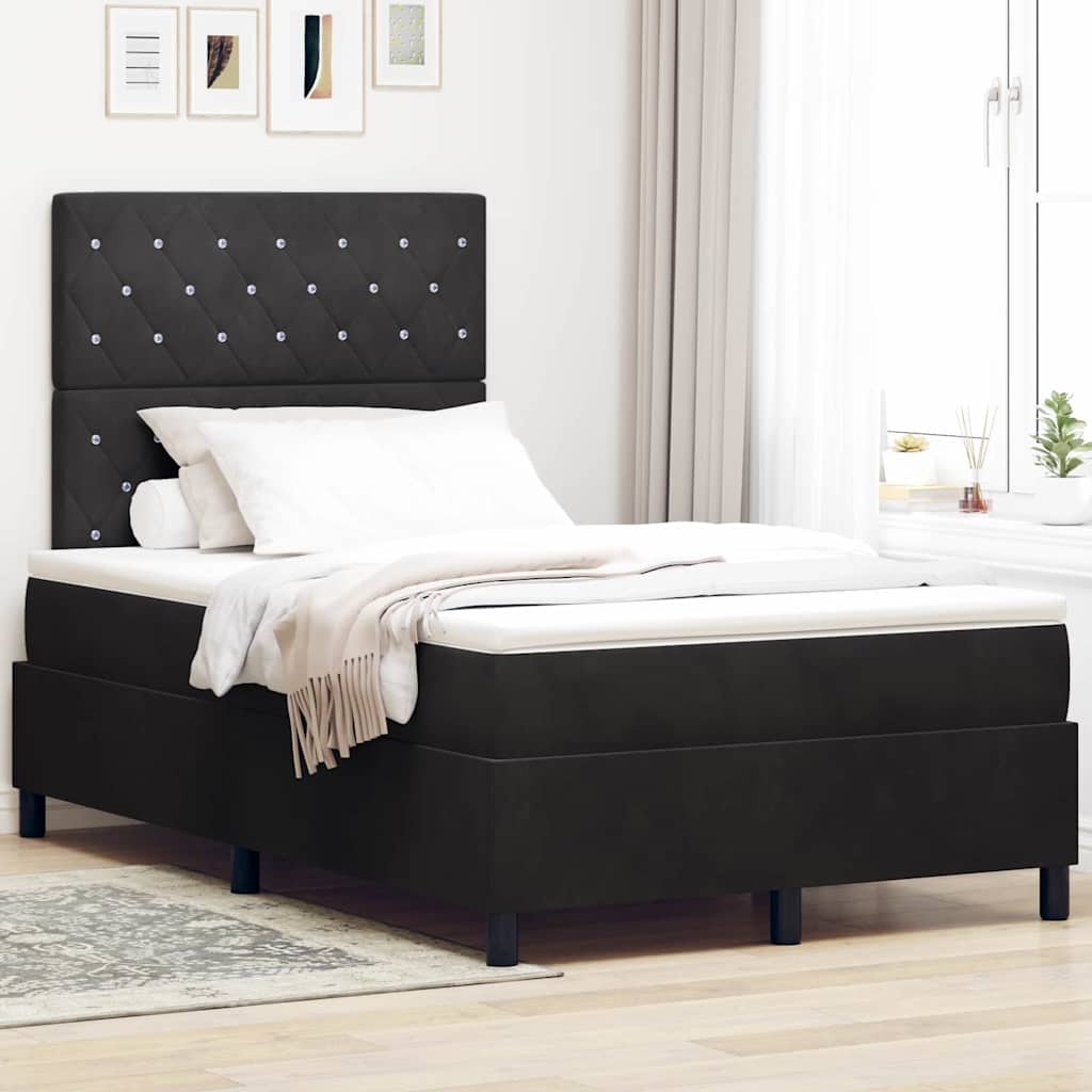 vidaXL Łóżko z sprężyną LED z materacem Czarny 120 x 190 cm Aksamit