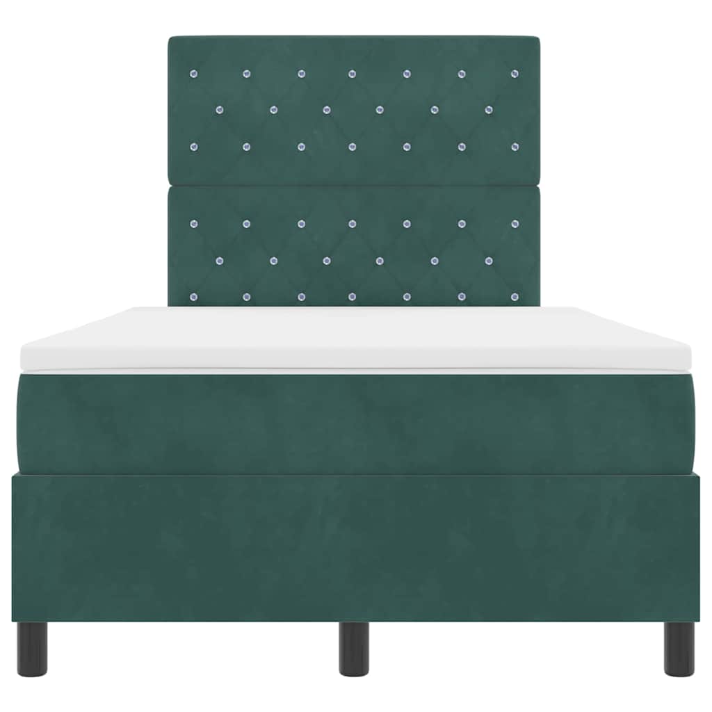vidaXL Łóżko z sprężyną LED Ciemna zieleń 120 x 190 cm Aksamit