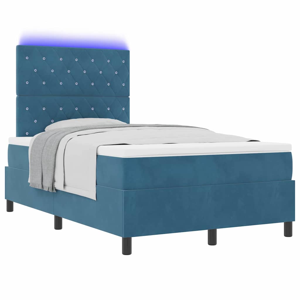 vidaXL Łóżko z sprężyną LED Ciemnoniebieski 120 x 190 cm Aksamit