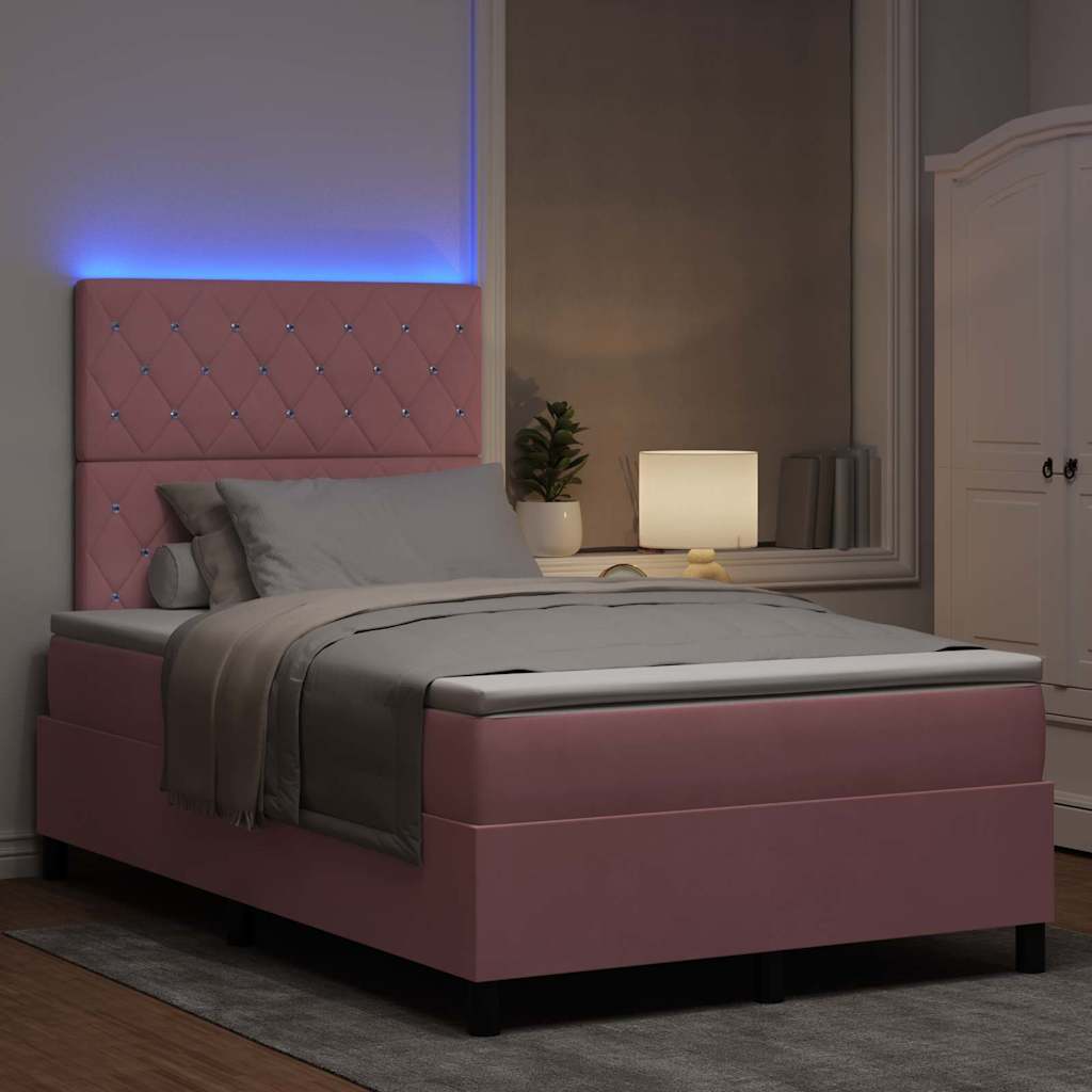 vidaXL Łóżko z sprężyną LED z materacem Różowy 120 x 190 cm Aksamit
