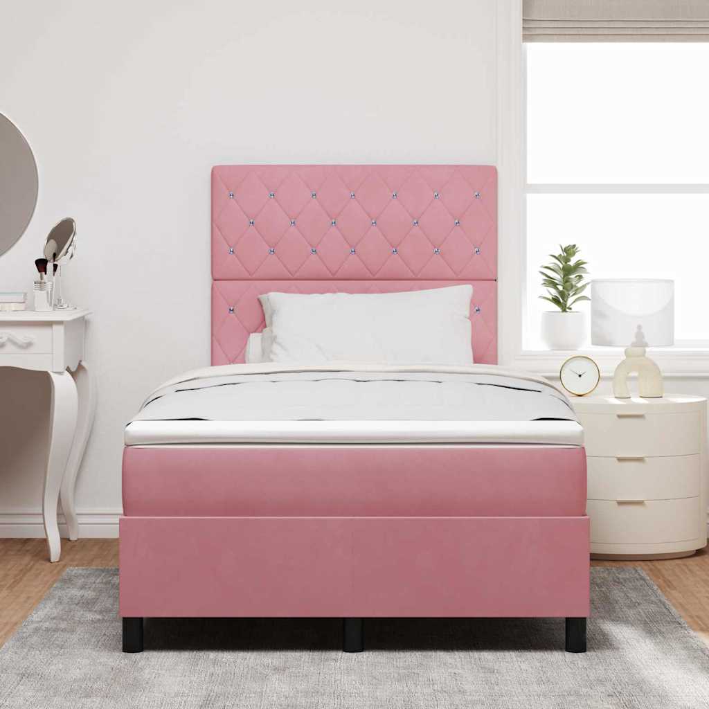 vidaXL Łóżko z sprężyną LED z materacem Różowy 120 x 190 cm Aksamit