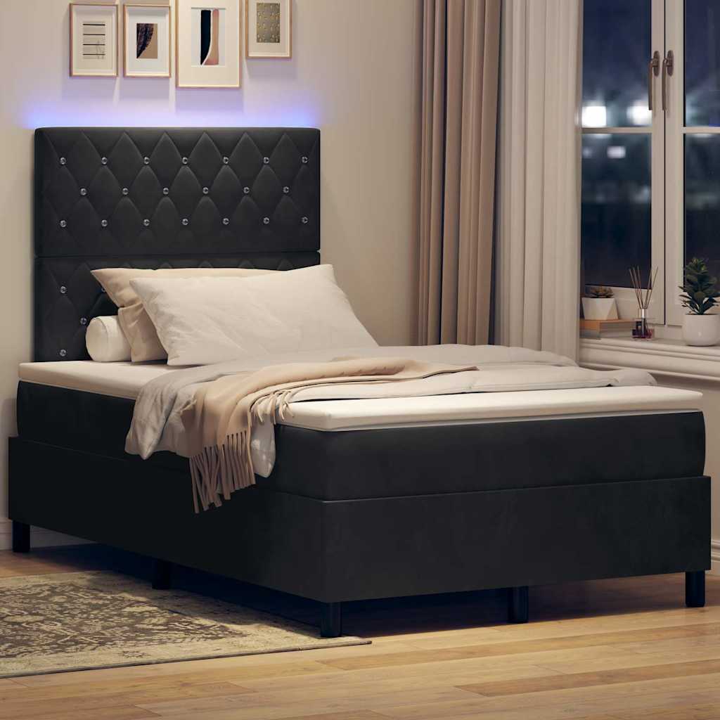 vidaXL Łóżko z sprężyną LED z materacem Czarny 120 x 200 cm Aksamit