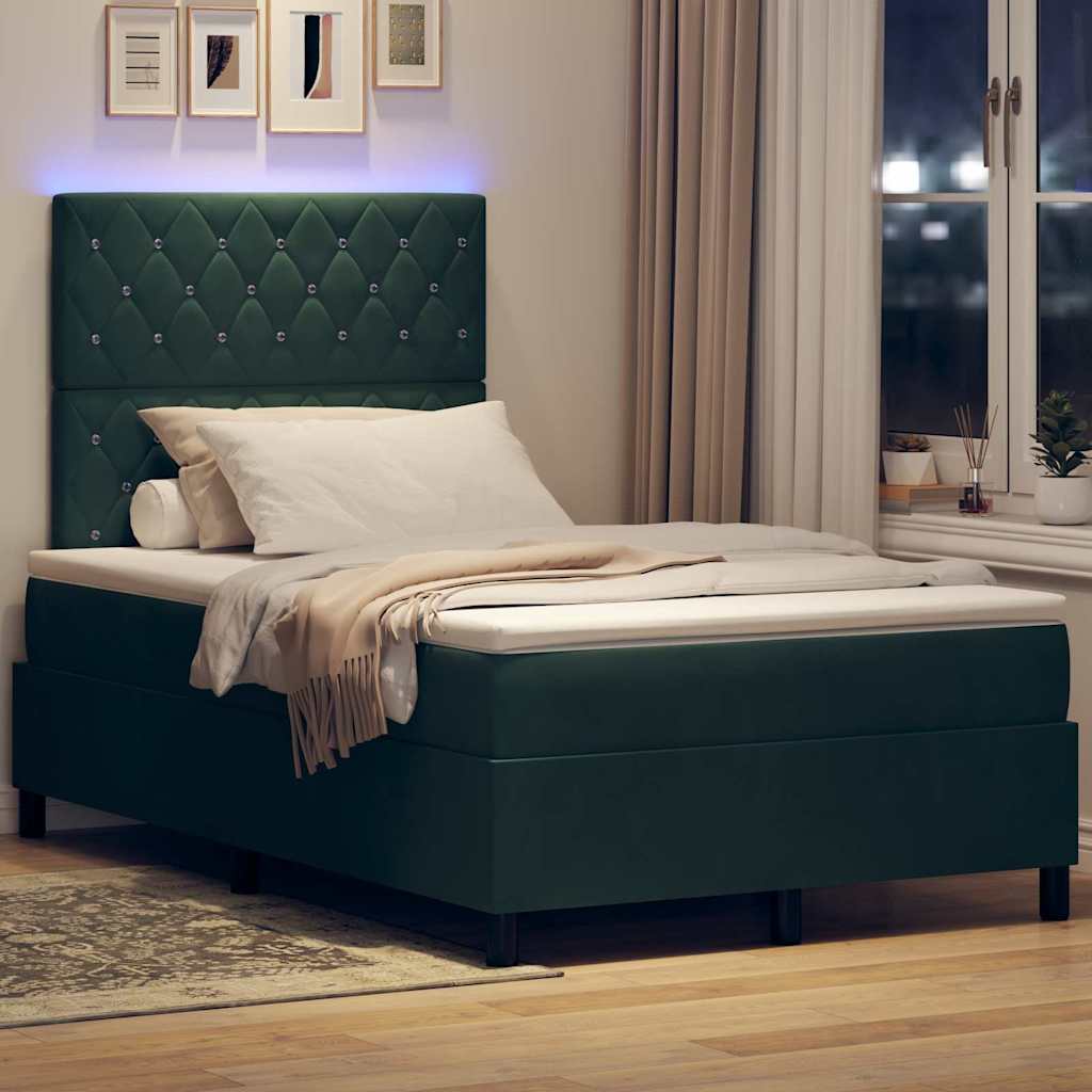 vidaXL Łóżko z sprężyną LED Ciemna zieleń 120 x 200 cm Aksamit