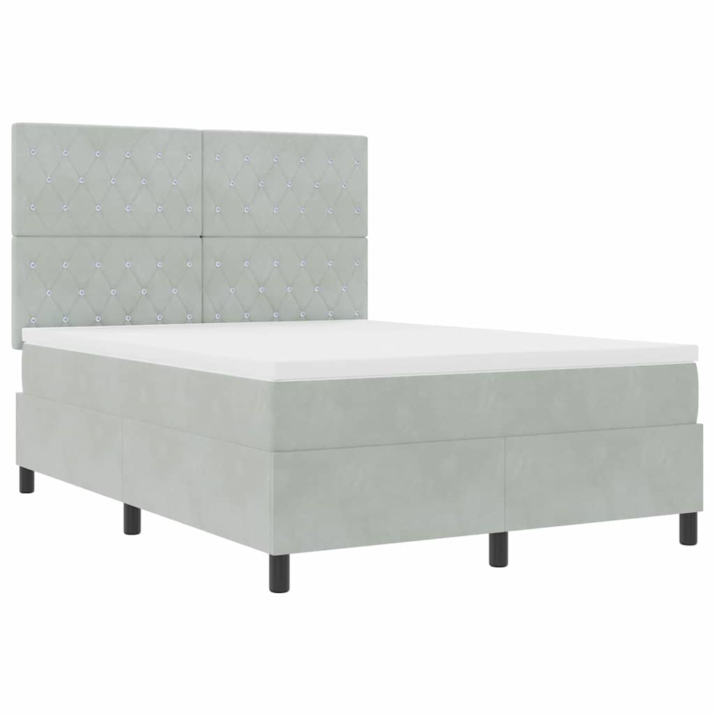 vidaXL Łóżko z sprężyną LED Jasnoszary 140 x 190 cm Aksamit
