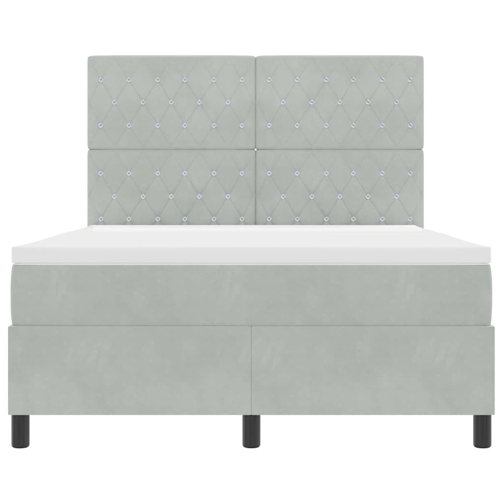 vidaXL Łóżko z sprężyną LED Jasnoszary 140 x 190 cm Aksamit