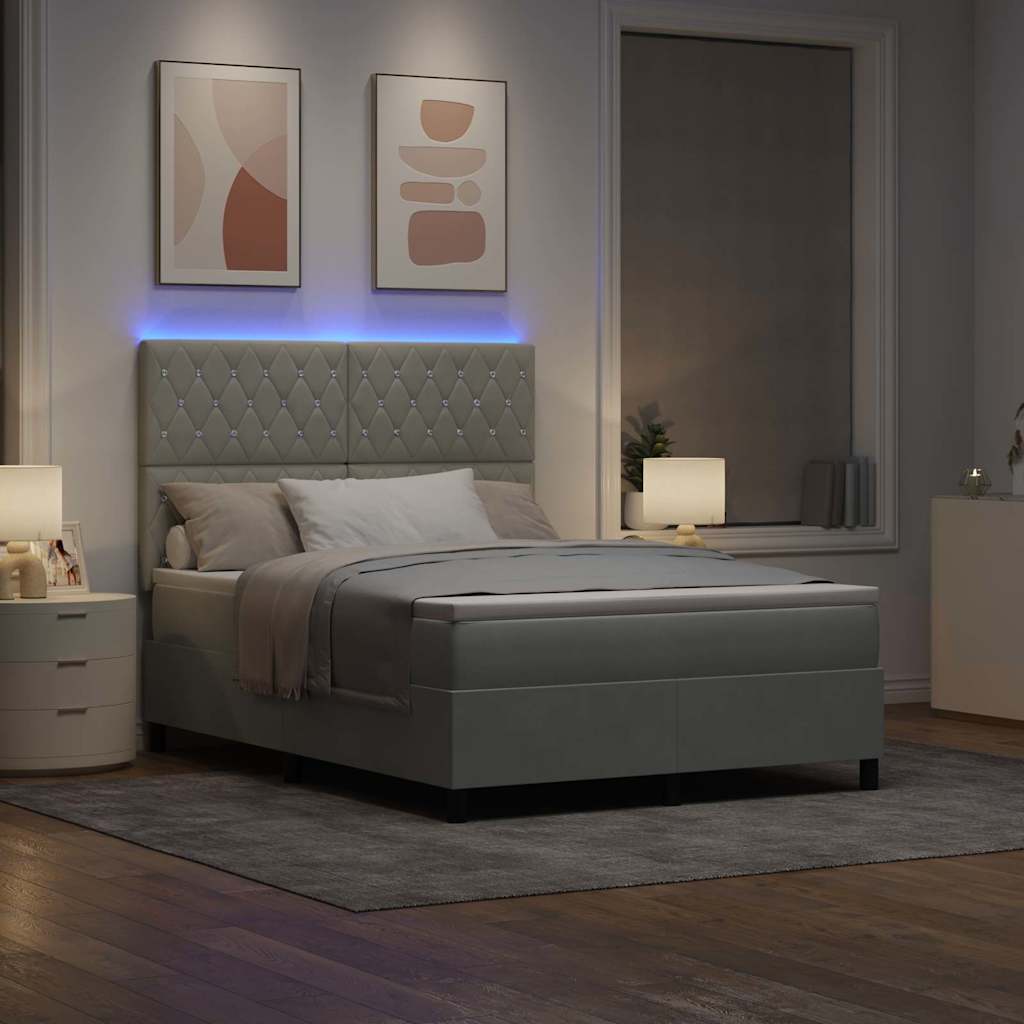 vidaXL Łóżko z sprężyną LED Jasnoszary 140 x 200 cm Aksamit