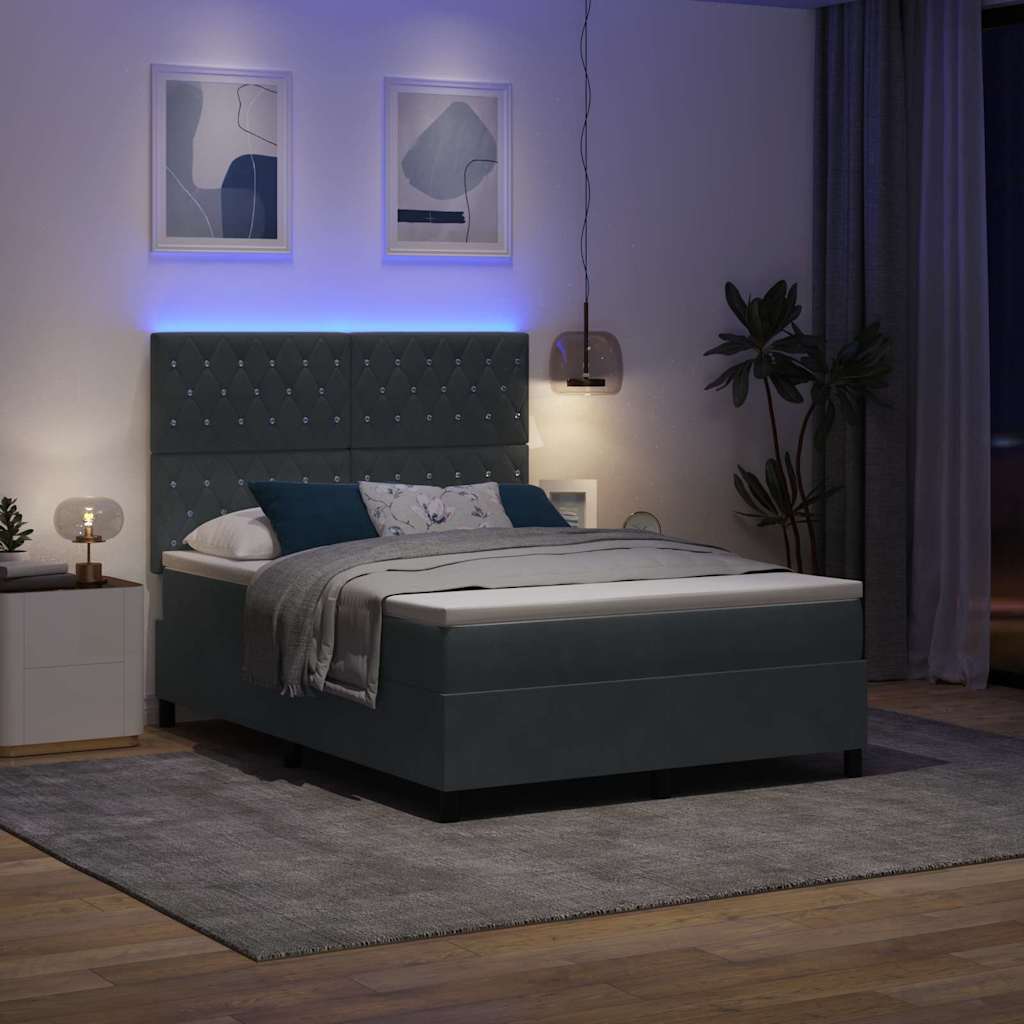 vidaXL Łóżko z sprężyną LED Ciemnoszary 140 x 200 cm Aksamit